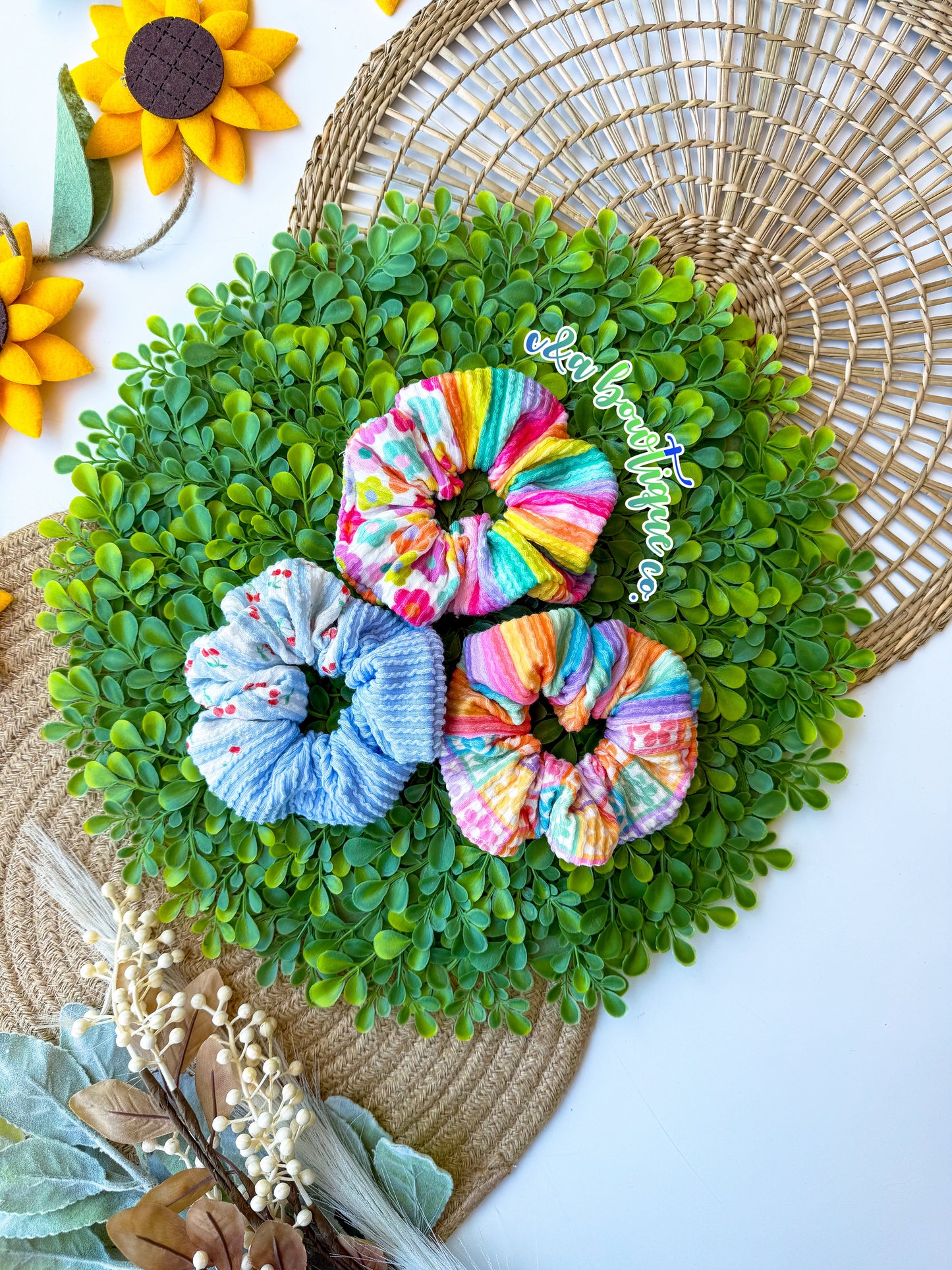 Rainbow Petals - Headbands/ Scrunchies Key-fob Scrunchie